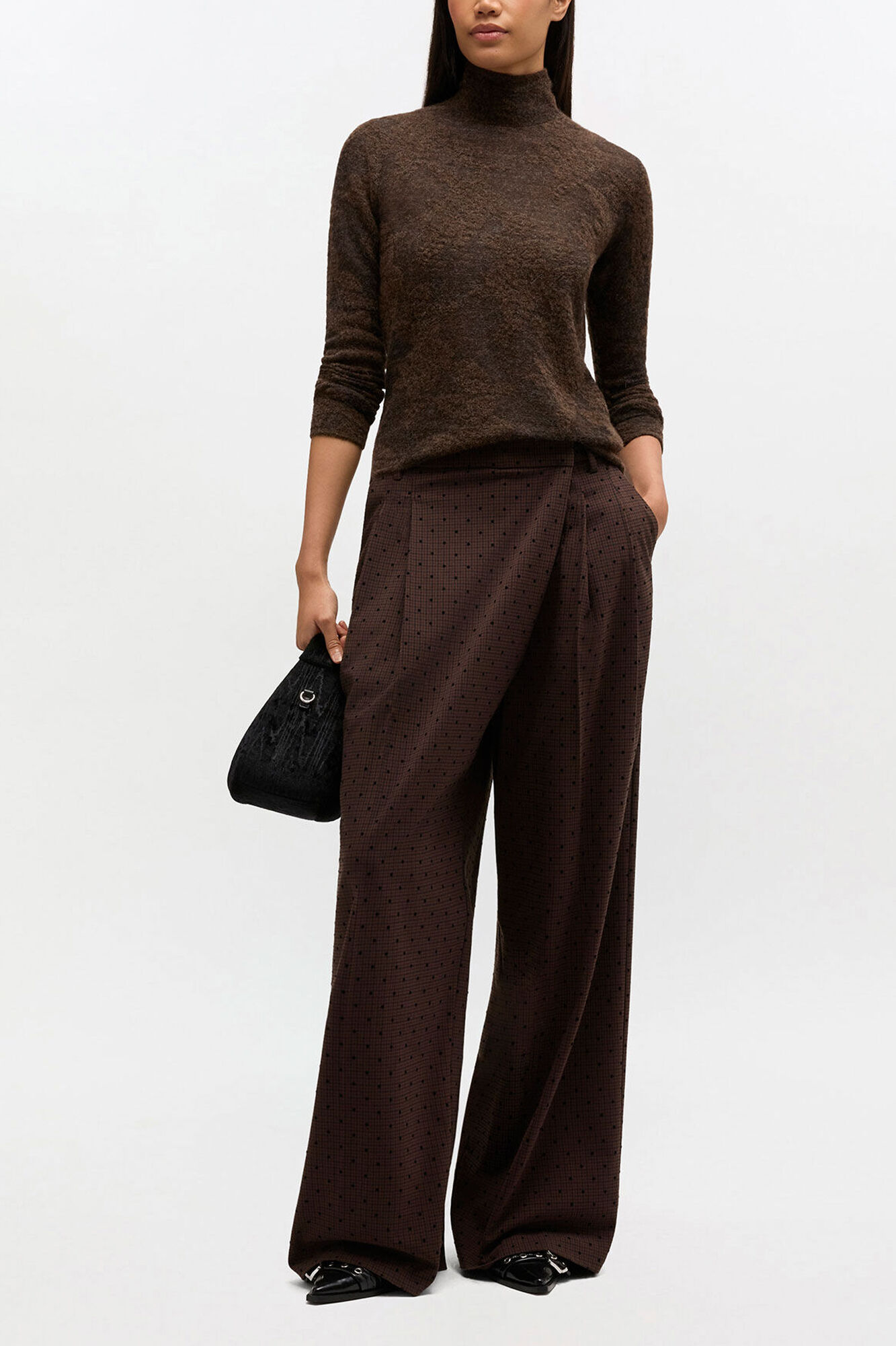Sheer Turtleneck, Alpaca, in colour Chocolate Plum - 2 - GANNI