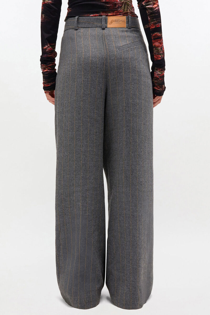 Trousers in Grey Stripe Cross-over, Wool, in colour Pewter - 2 - GANNI