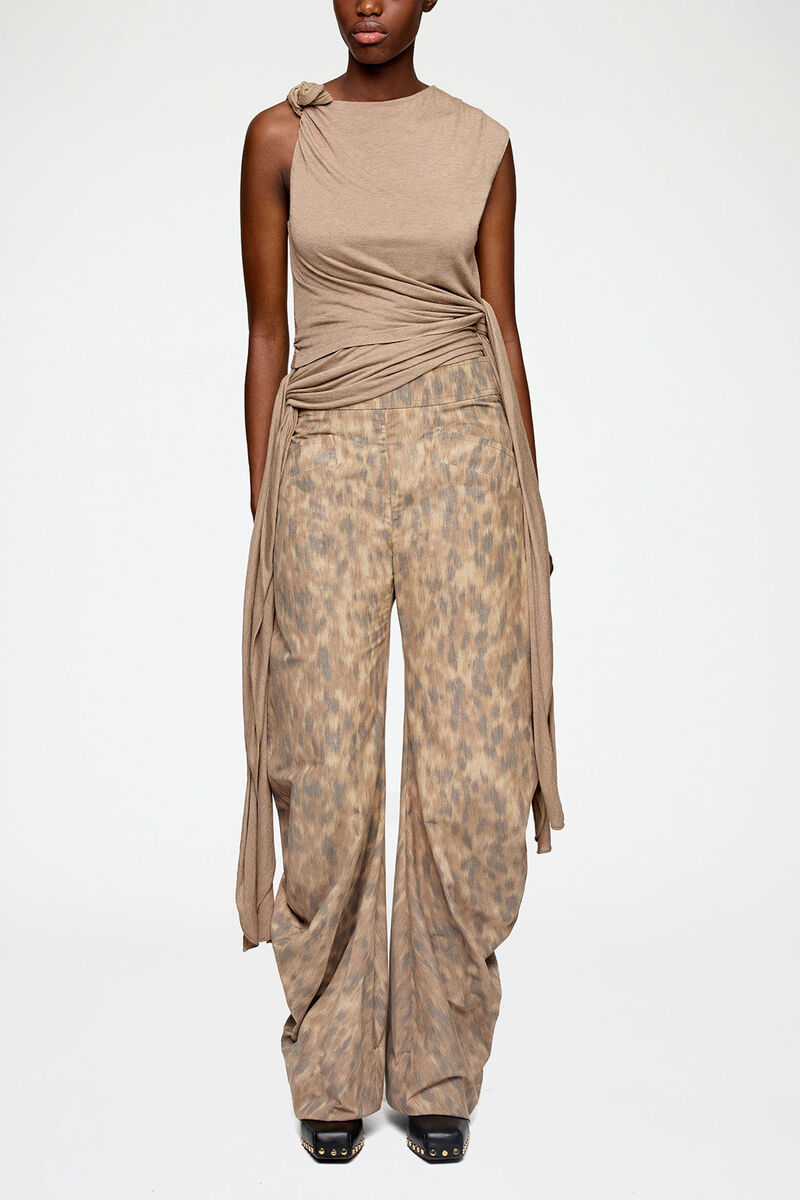 Trousers in Printed Cotton, Organic Cotton, in colour Burro - 1 - GANNI