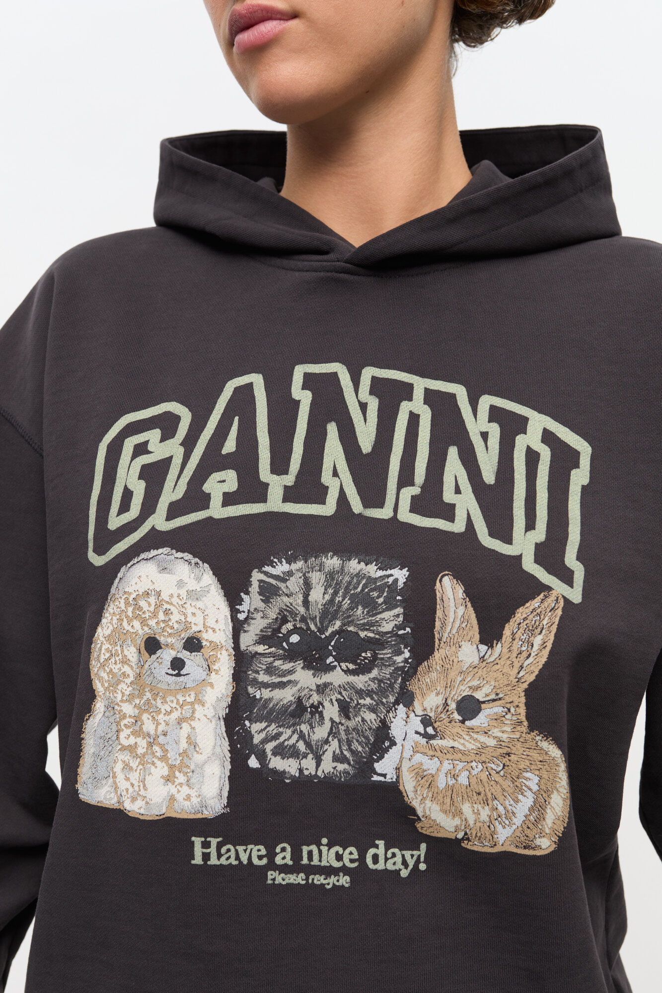 Schwarzer Hoodie mit Animal-Print, Organic Cotton, in colour Phantom - 4 - GANNI