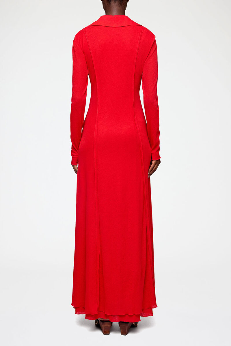 Long Dress in Marl Mesh, Recycled Polyester, in colour Goji Berry - 2 - GANNI
