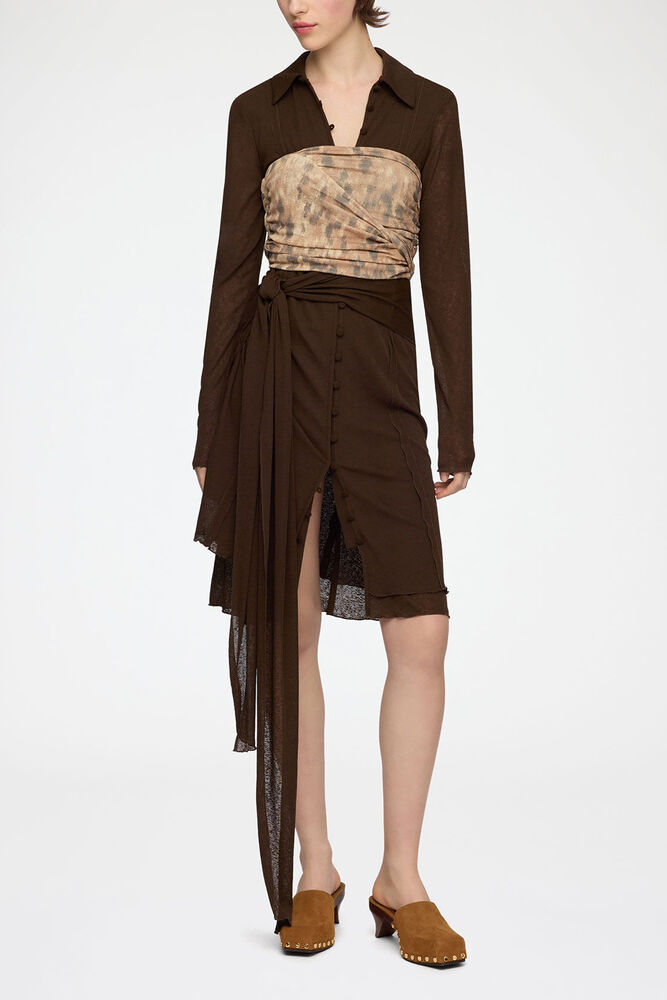 Bandeau Top in Printed Marl Mesh, Burro