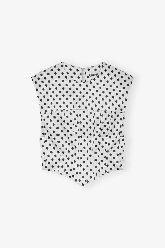 Gepunktete Korsettbluse aus Satin, Egret