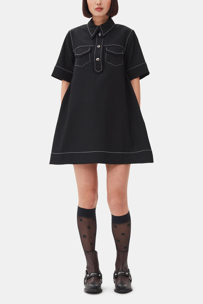 Black Crepe Mini Dress, Black
