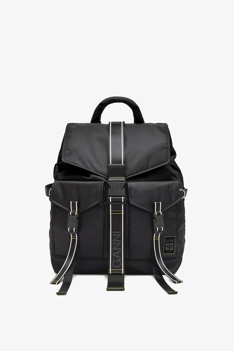 Backpack in Black Re-Tech, Recycled Polyamide, in colour Black - 1 - GANNI