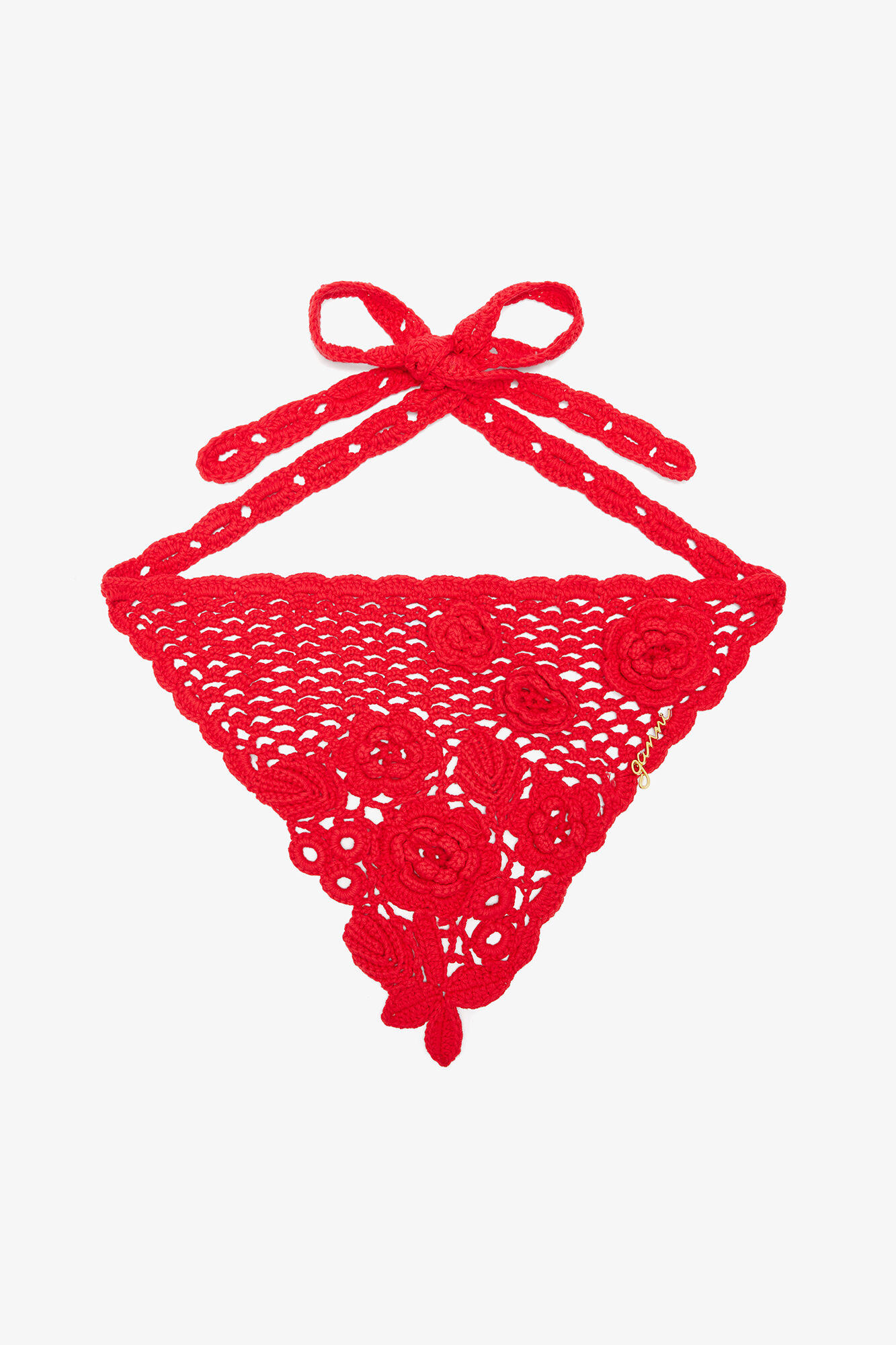 Head Scarf in Cotton Crochet, Organic Cotton, in colour Goji Berry - 1 - GANNI