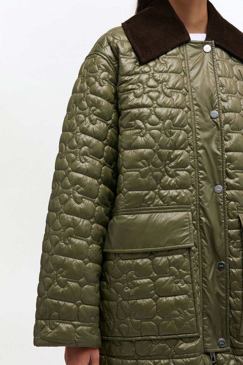 Gl&auml;nzende Midi-Steppjacke, Recycled Polyamide, in colour Kalamata - 3 - GANNI