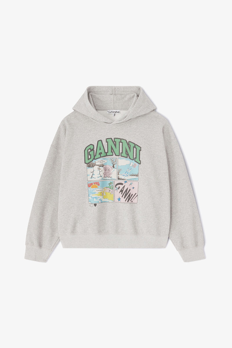 Grey Bear Comic Hoodie, Organic Cotton, in colour Paloma - 1 - GANNI