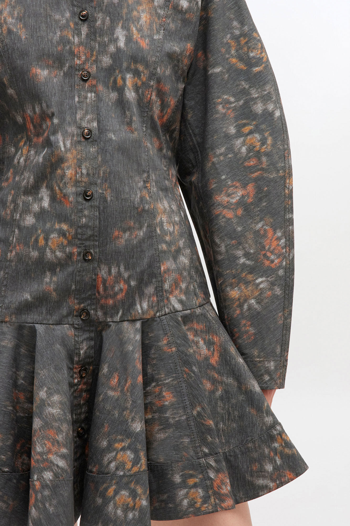 Black Floral Shirt Dress, Organic Cotton, in colour Phantom - 1 - GANNI