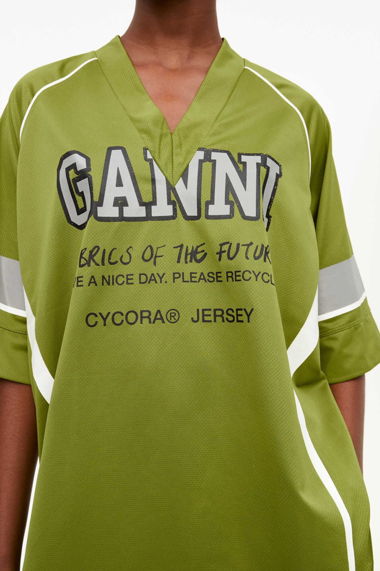 Green League Oversized T-shirt, Recycled Polyester, in colour Golden Cypress - 2 - GANNI