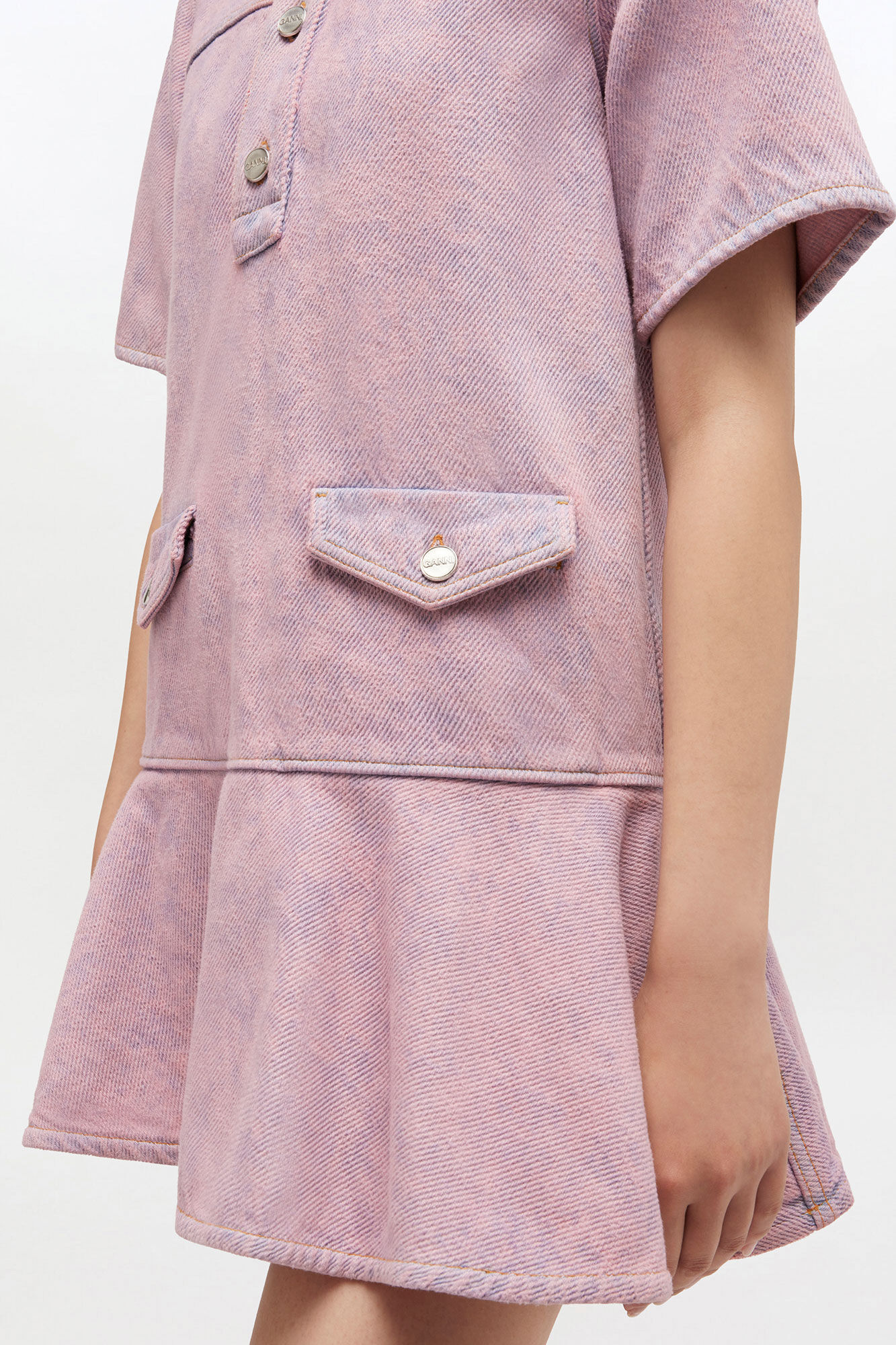 Rosa, vasket denimkjole, Organic Cotton, in colour Cameo Pink - 1 - GANNI
