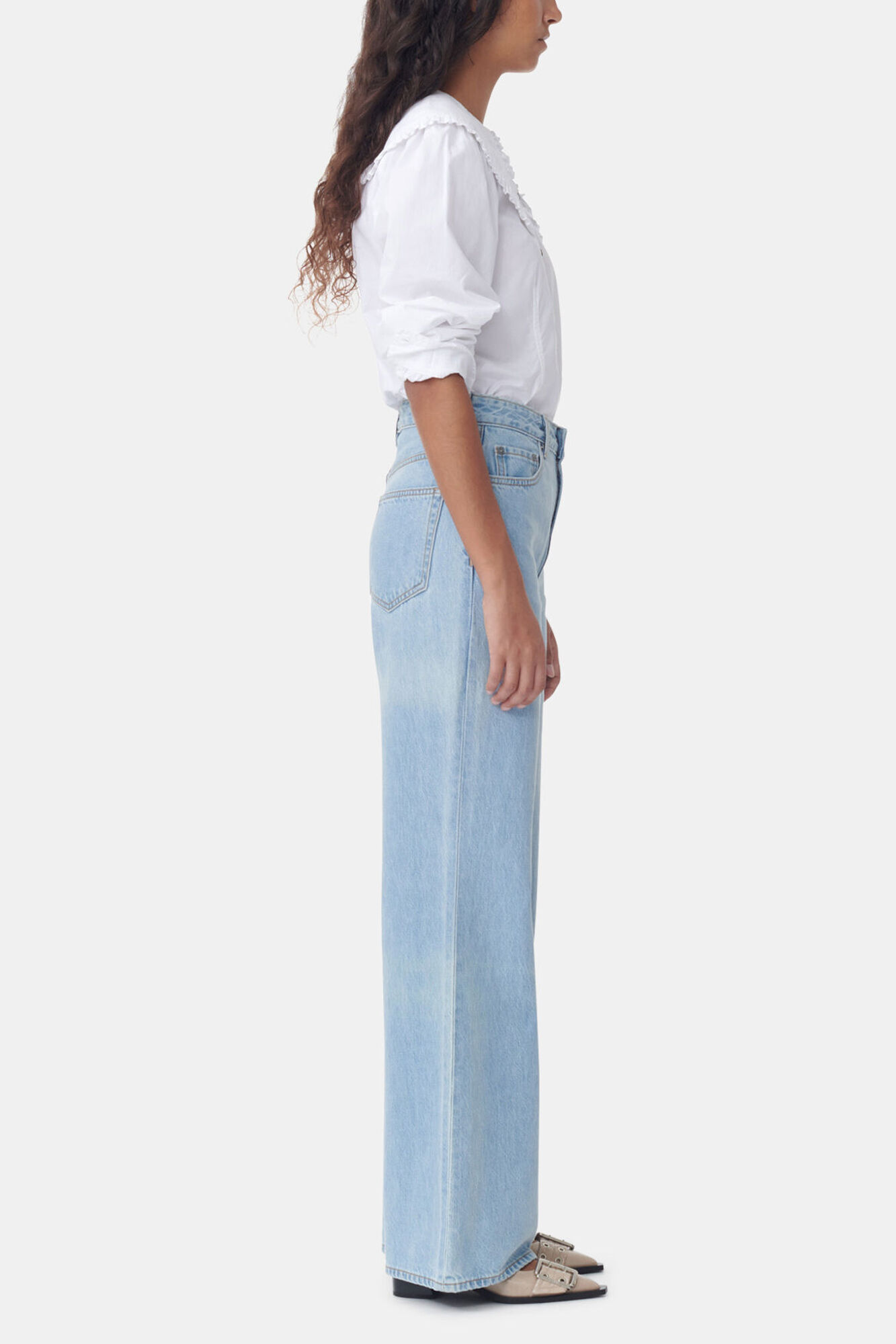 White Frill Collar Poplin Shirt, Cotton, in colour Bright White - 3 - GANNI