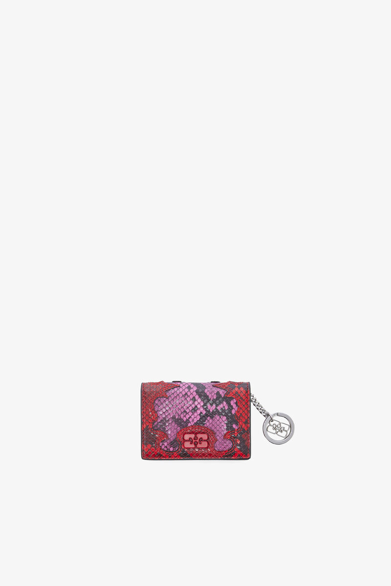 Porte-cartes &agrave; rabat en serpent rose Bou, Recycled Polyester, in colour Raspberry Rose - 1 - GANNI