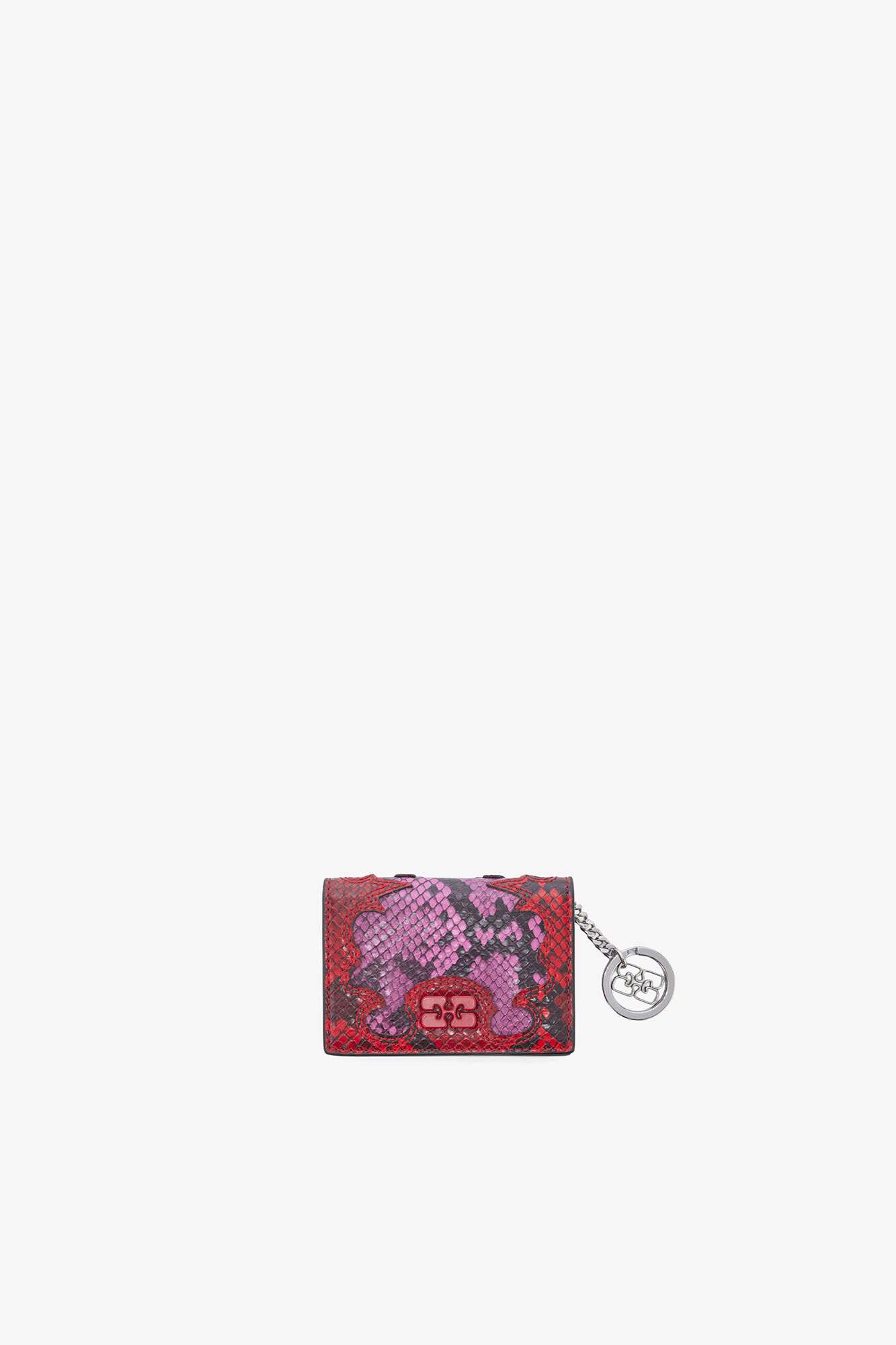 Porte-cartes &agrave; rabat en serpent rose Bou, Recycled Polyester, in colour Raspberry Rose - 1 - GANNI