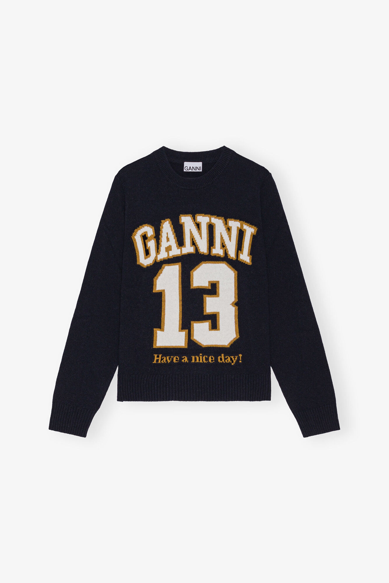 Blue Graphic Wool Jumper, Wool, in colour Sky Captain - 1 - GANNI