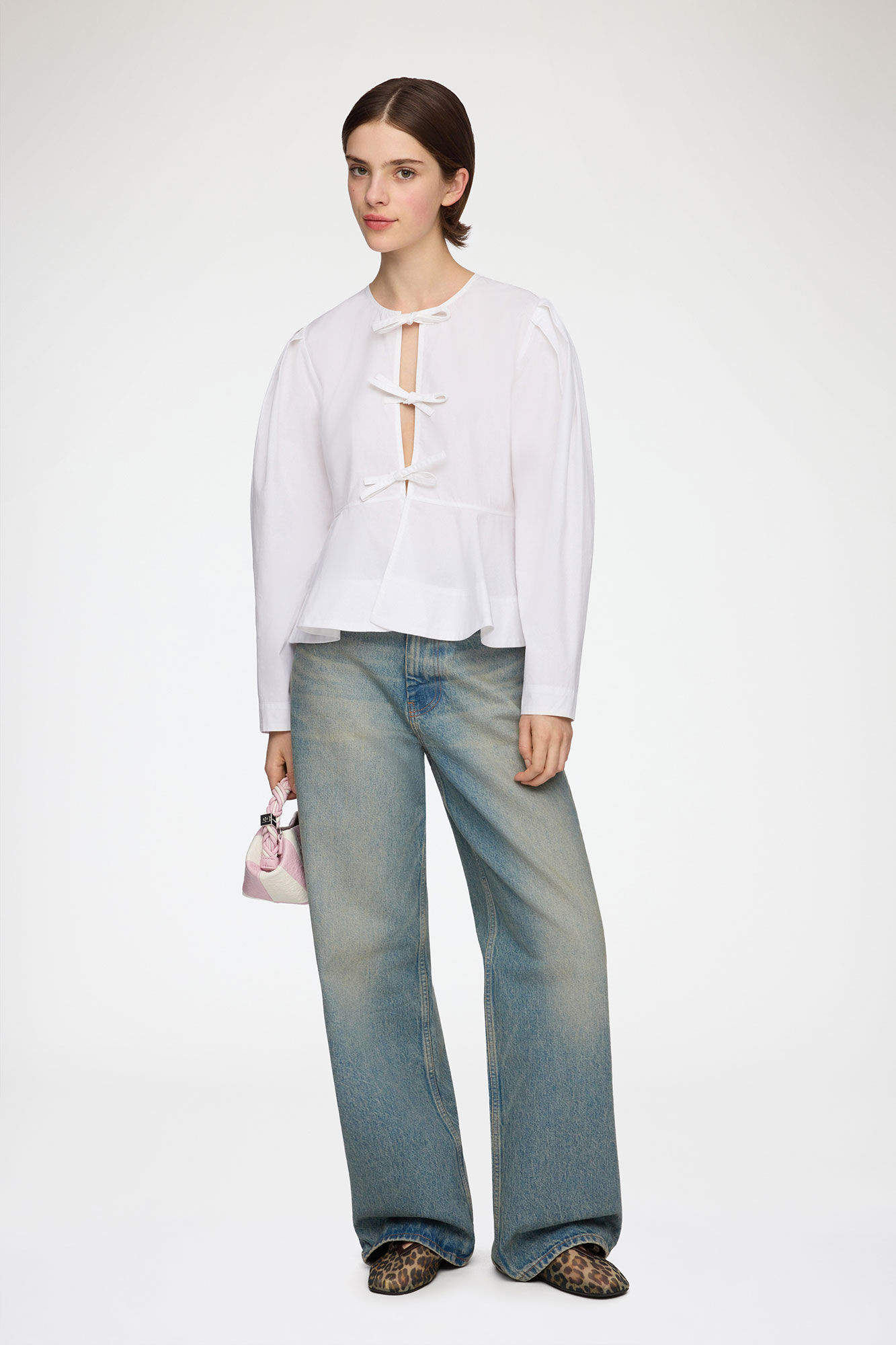 Blouse in Cotton Poplin, Organic Cotton, in colour Bright White - 2 - GANNI