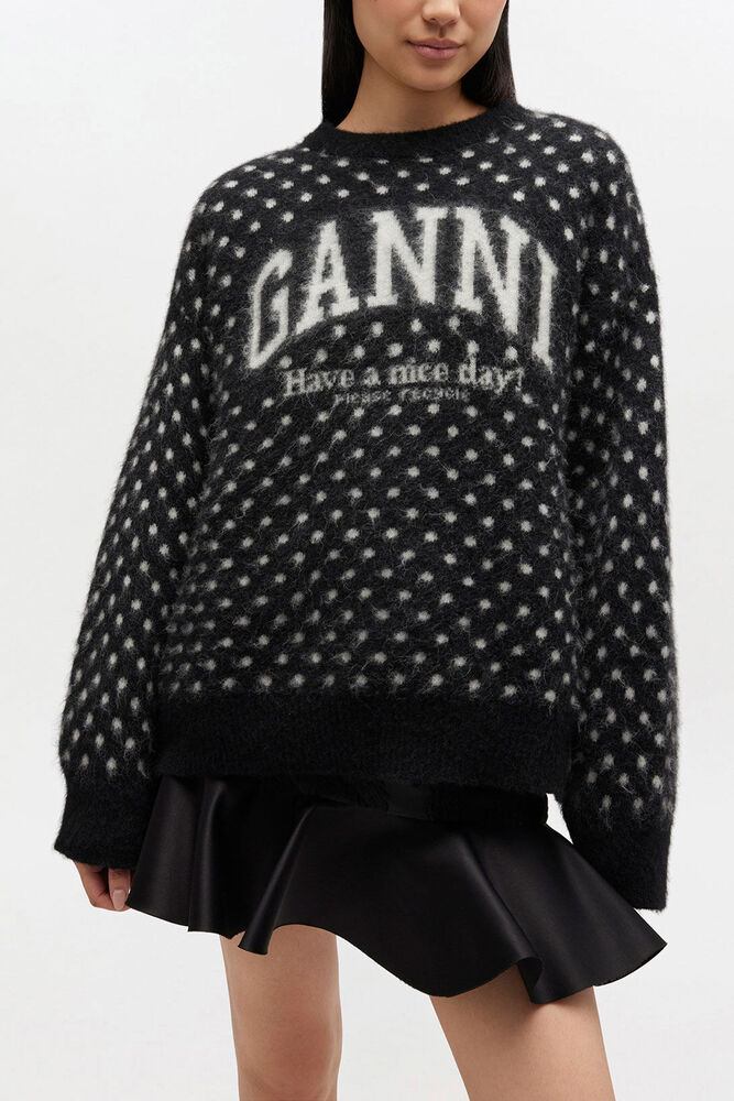 Polka Brushed Sweater, Black