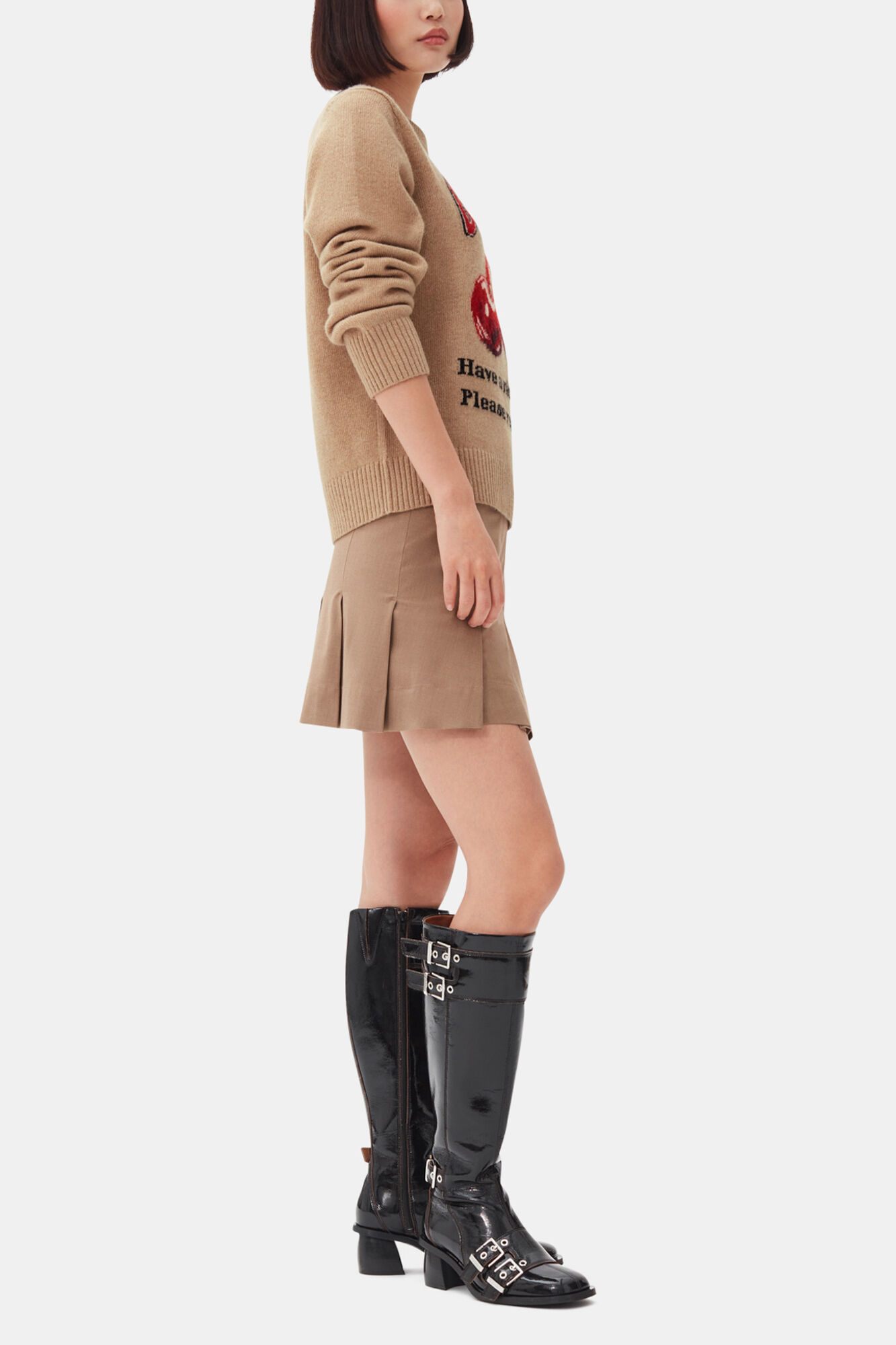 Camel Graphic Cherry Jumper, Wool, in colour Safari - 3 - GANNI