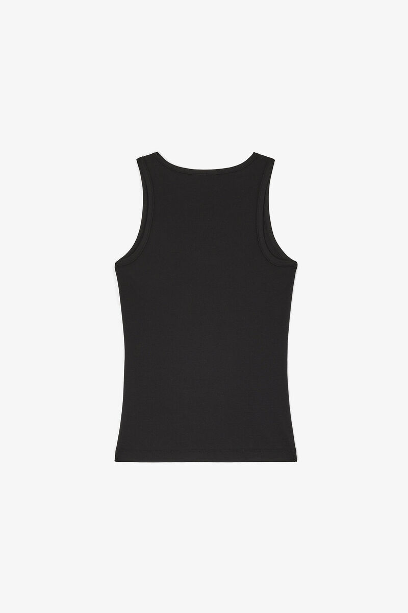 Black Soft Cotton Rib Tank Top, Organic Cotton, in colour Black - 2 - GANNI