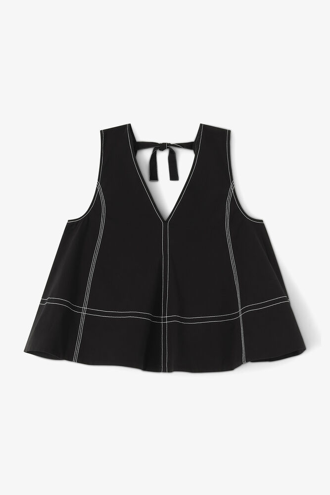 Schwarzes A-Linien-Top aus Baumwolle, Black