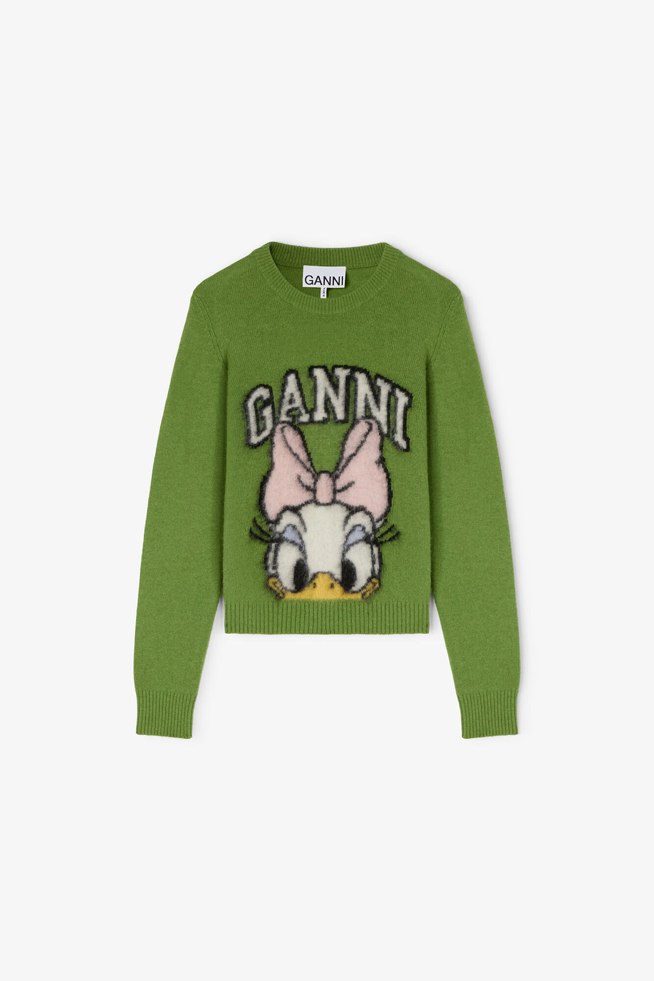 GANNI x Disney Daisy Green Brushed Jumper, Recycled Polyester, in colour Minced Herb - 1 - GANNI