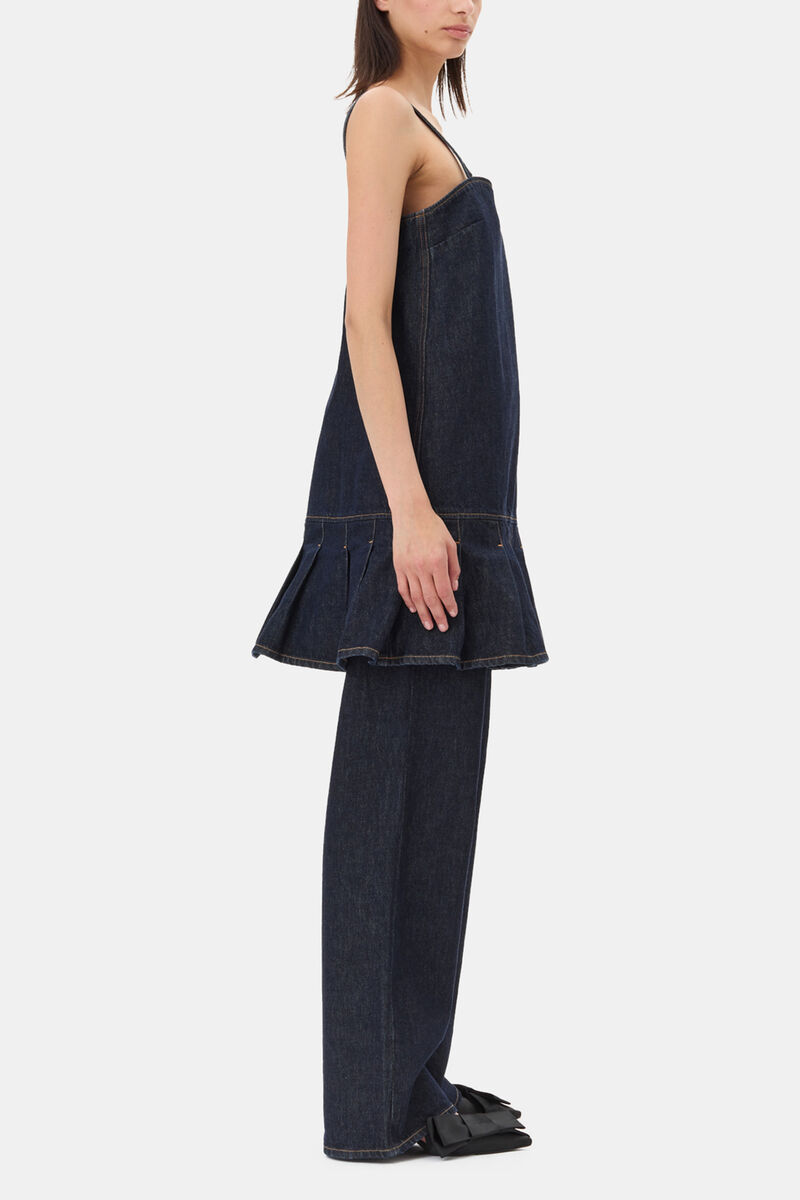 Denim Strap Mini Dress, Organic Cotton, in colour Rinse - 3 - GANNI