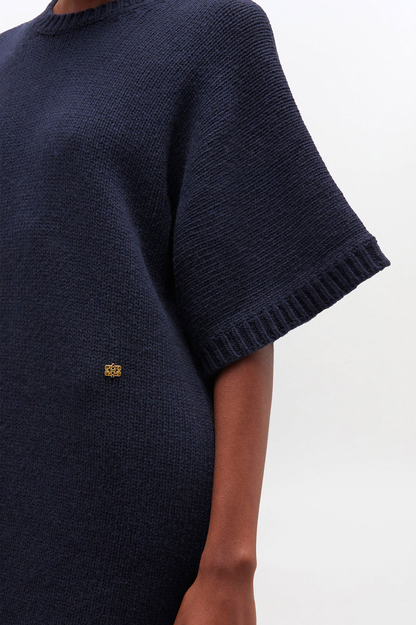 Dark Blue Wool Mix Dress, Wool, in colour Sky Captain - 1 - GANNI