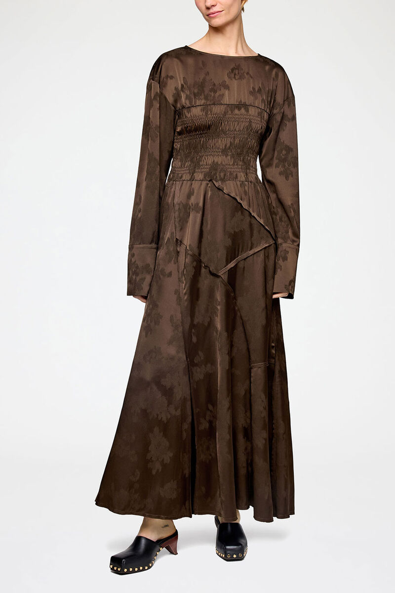 Dress in Brown Satin, Acetate, in colour Demitasse - 1 - GANNI
