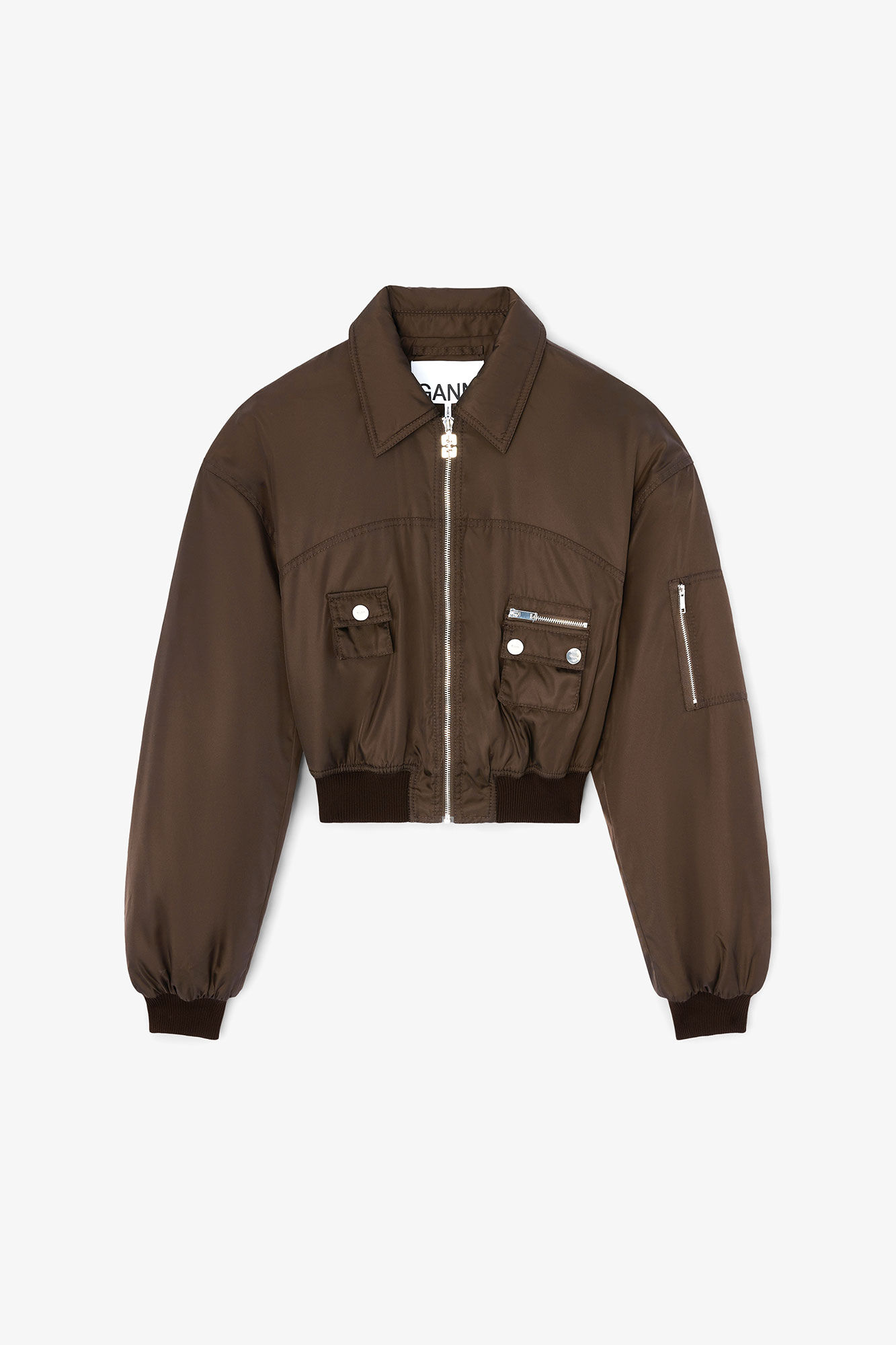 Duchesse Nylon Bomber Jacket, Recycled Polyamide, in colour Demitasse - 2 - GANNI