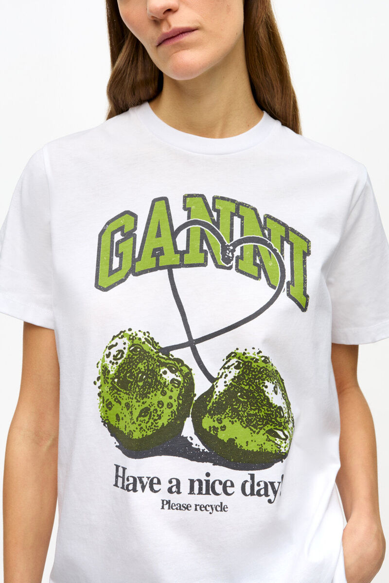 White Basic Jersey Cherry Relaxed T-shirt, Organic Cotton, in colour Bright White - 4 - GANNI
