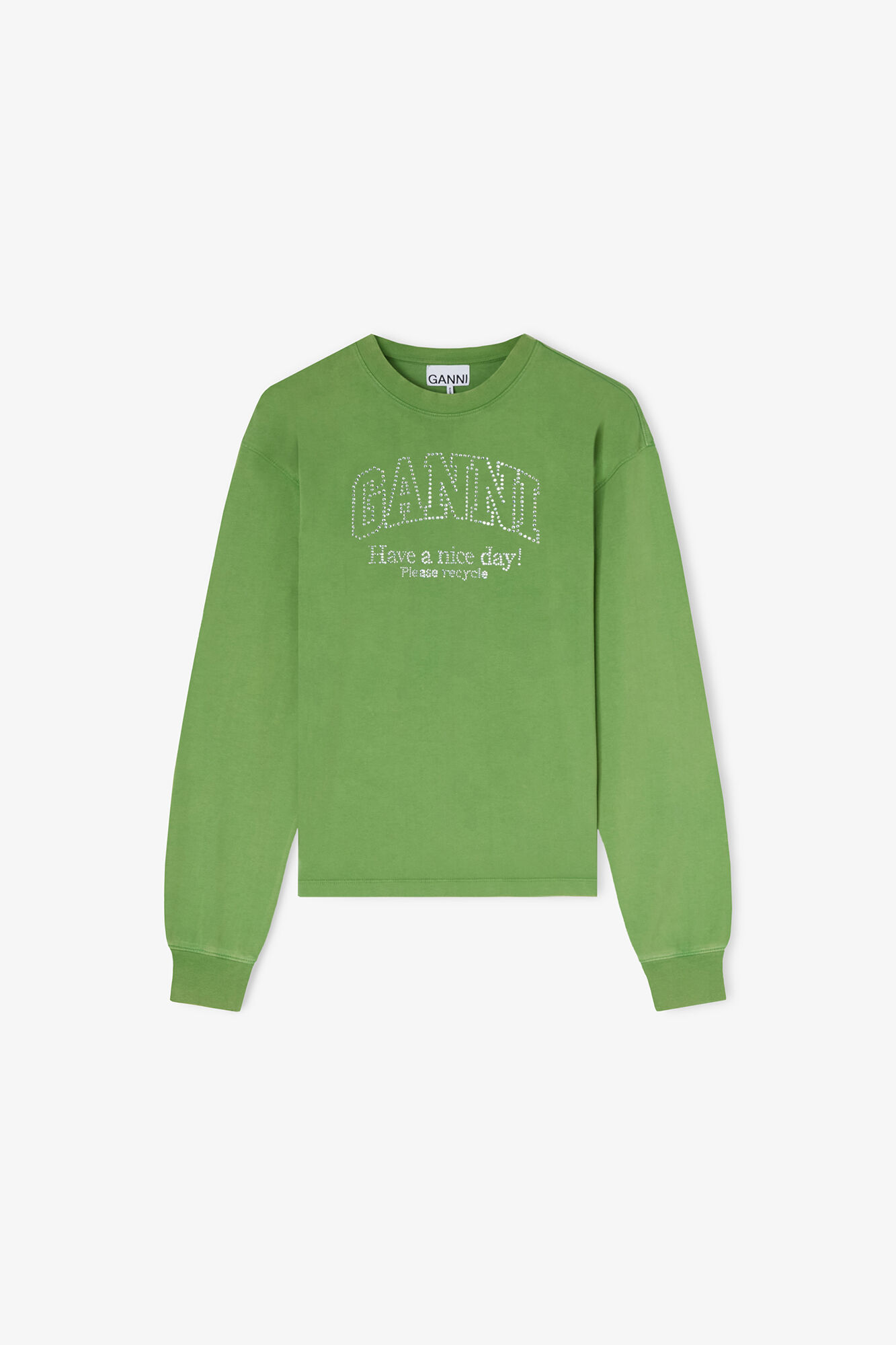Daisy Duck Green Long-sleeve T-shirt, Organic Cotton, in colour Minced Herb - 1 - GANNI