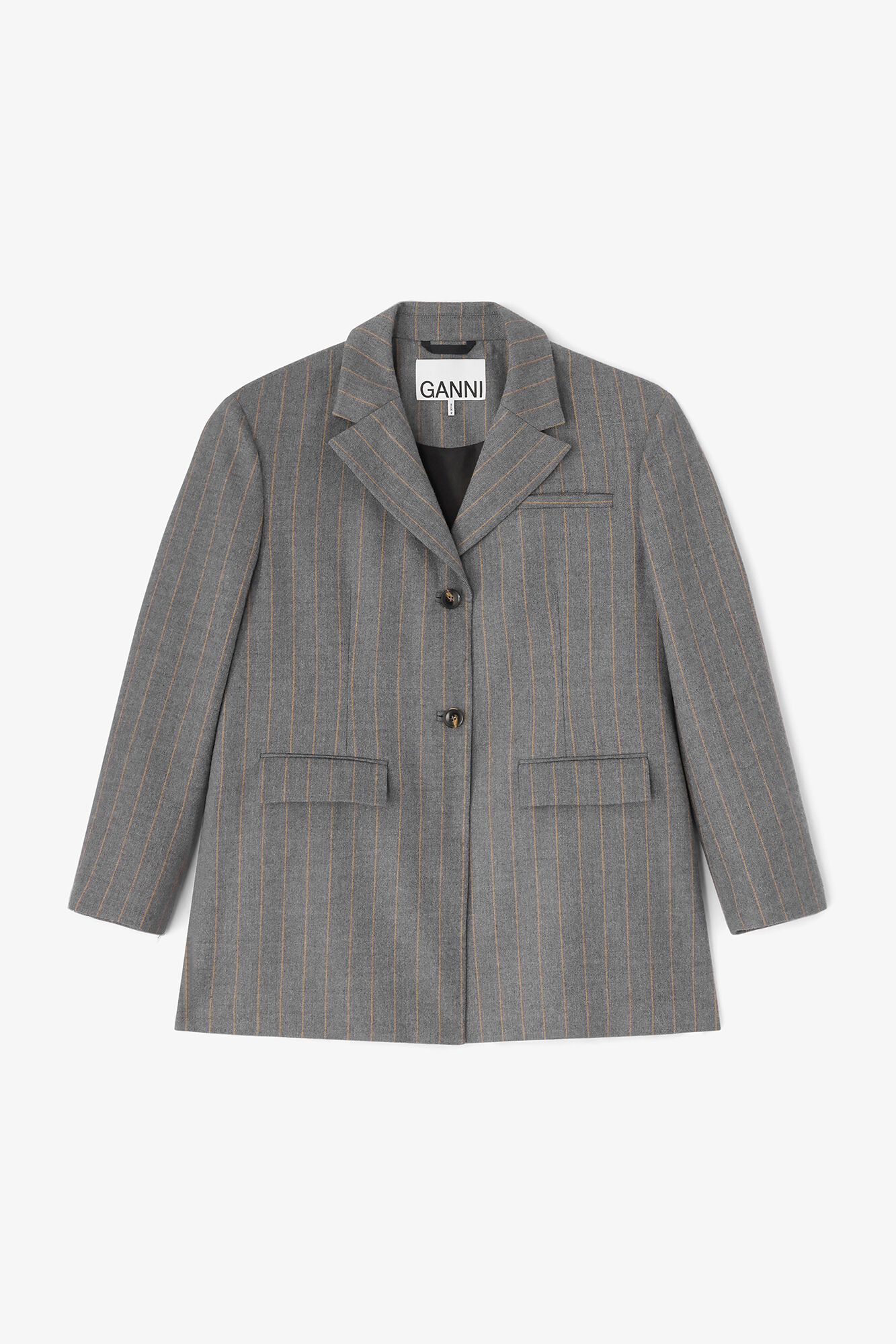 Grey Stripe Wool Blazer, Wool, in colour Pewter Melange - 1 - GANNI