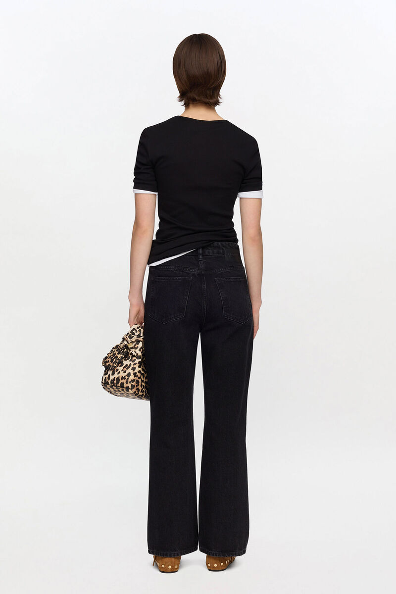 Black Soft Cotton Rib T-Shirt, Organic Cotton, in colour Black - 2 - GANNI