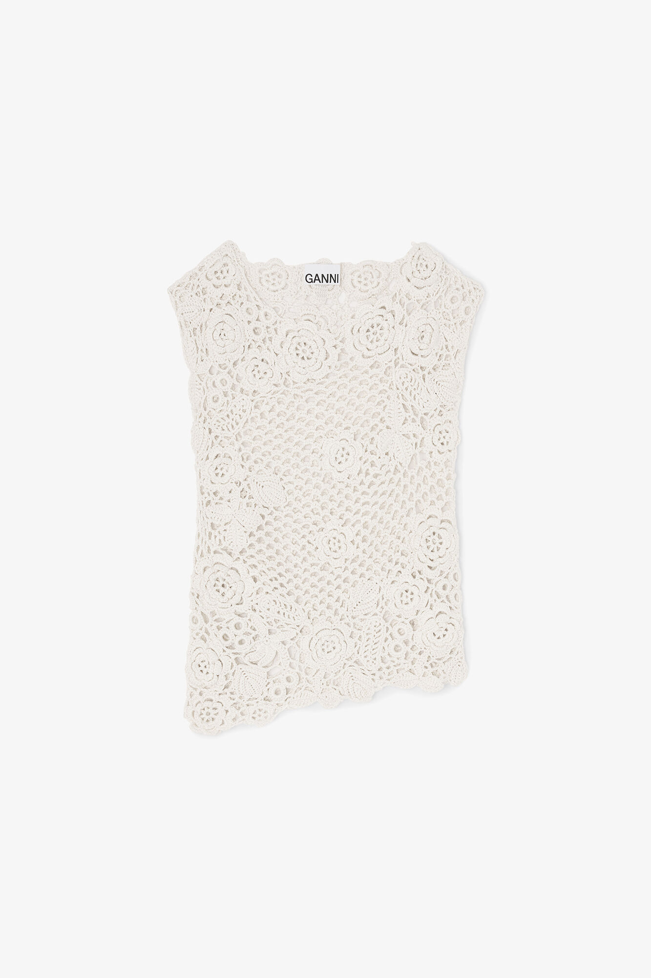 Knit Top in Cotton Crochet, Organic Cotton, in colour Egret - 1 - GANNI