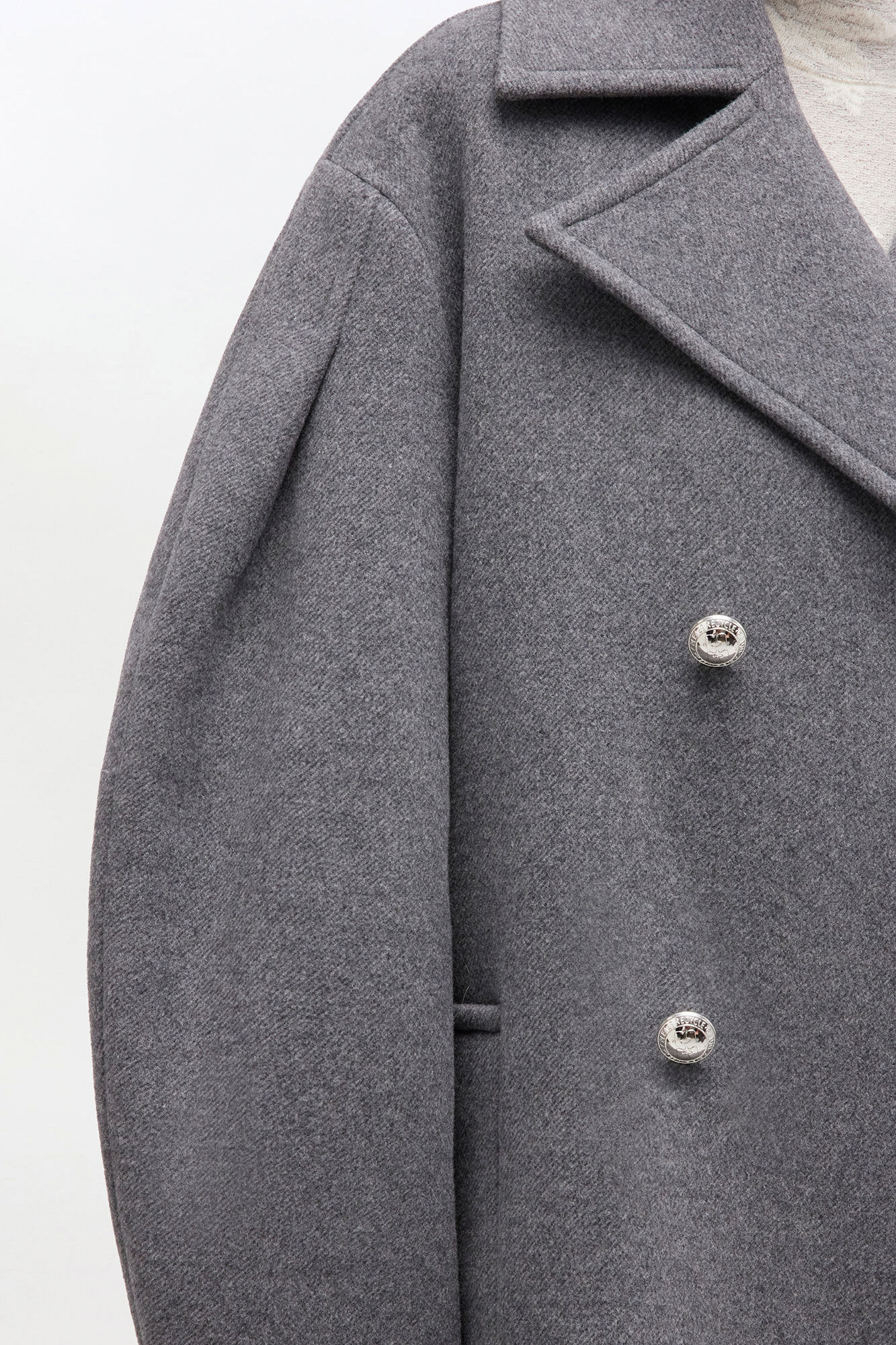 Grey Wool Oversized Midi Peacoat, Recycled Wool, in colour Pewter - 1 - GANNI