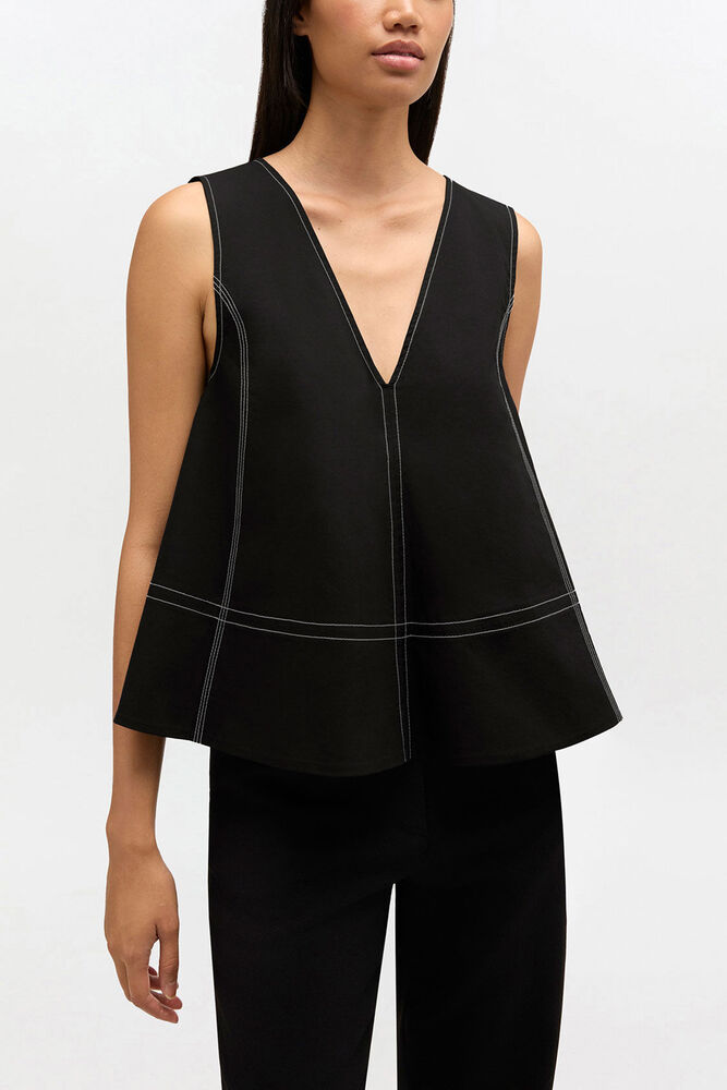 Schwarzes A-Linien-Top aus Baumwolle, Black