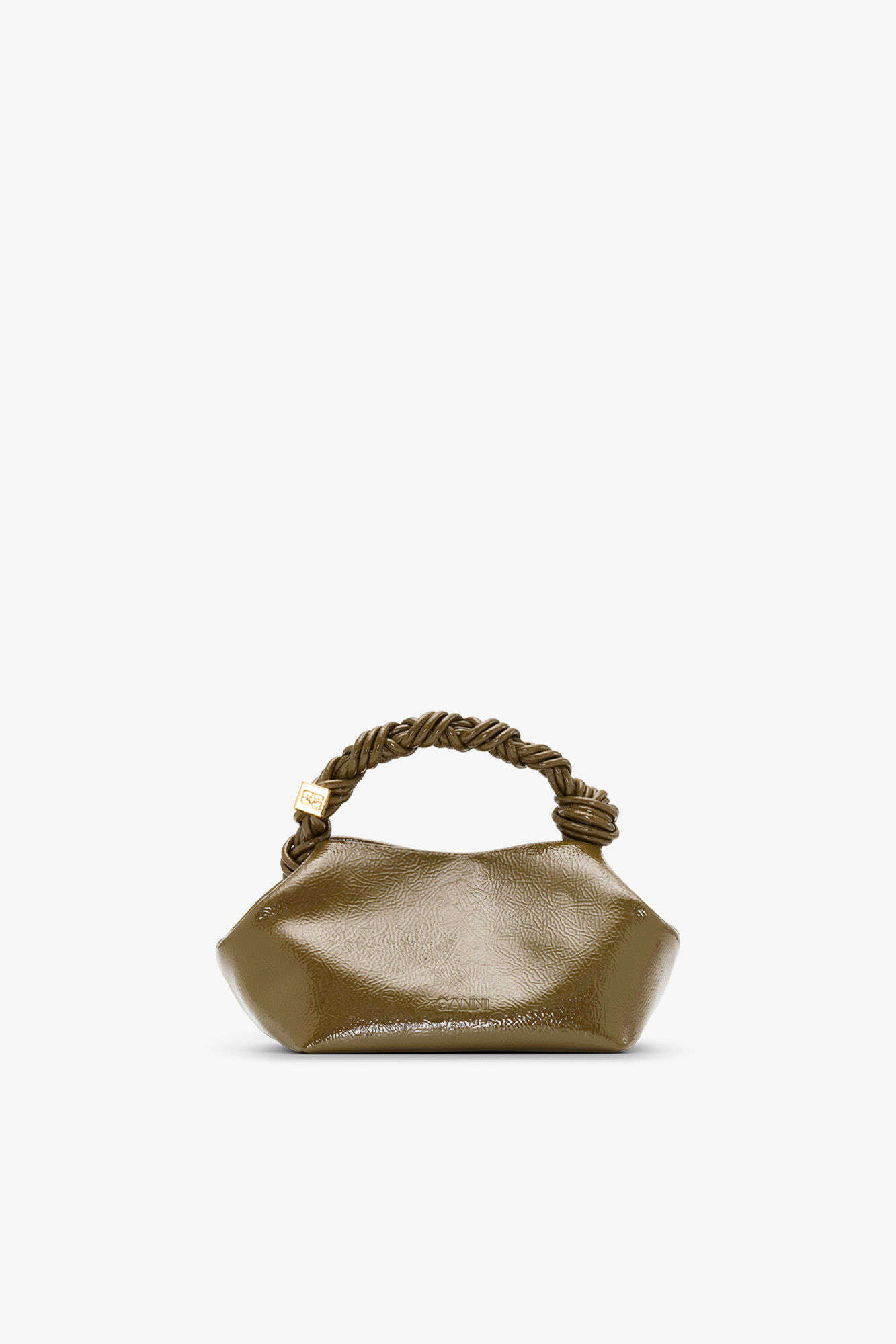 Olive Green Patent Small Bou Bag, Recycled Leather, in colour Military Olive - 3 - GANNI