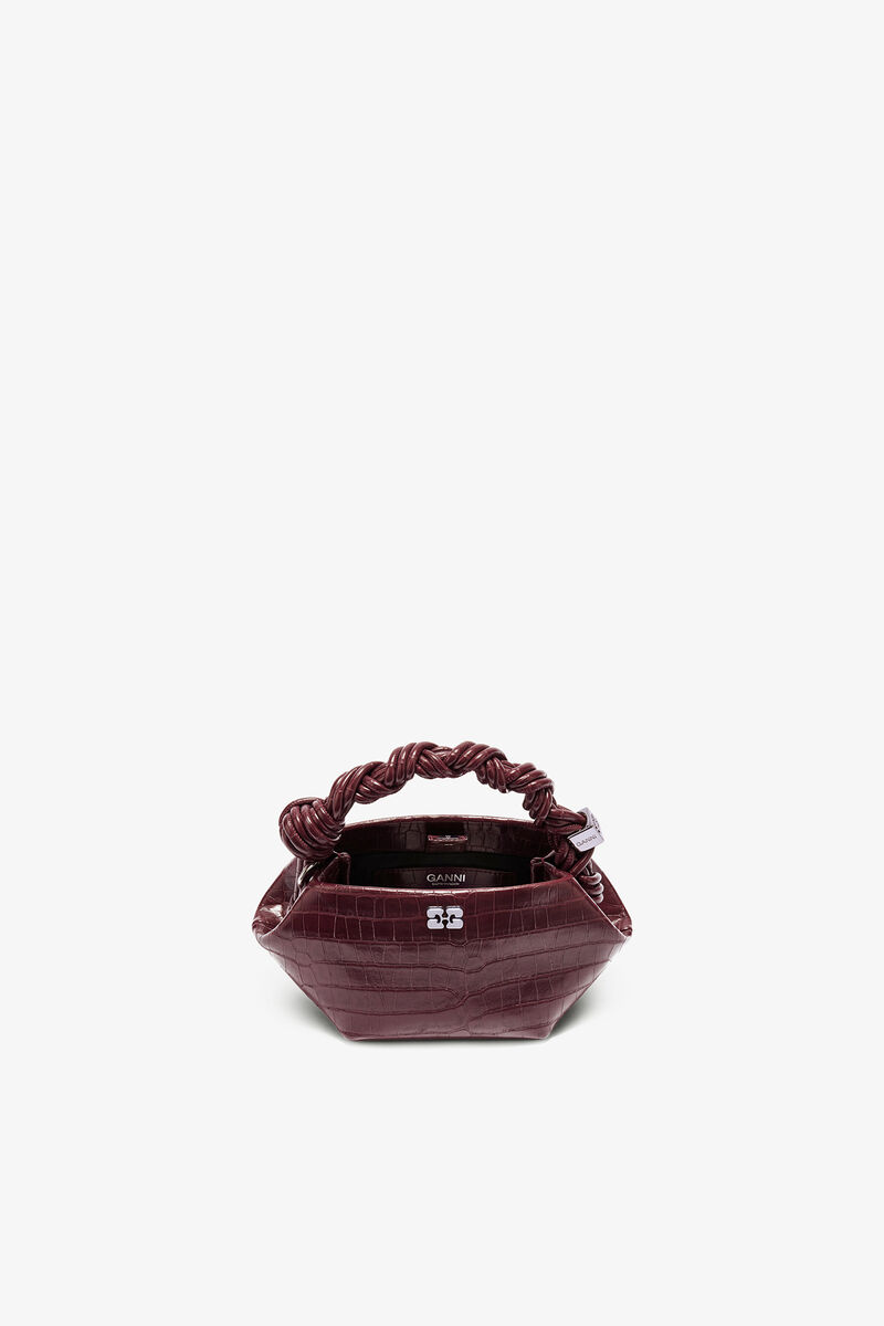 Mini sac croco bordeaux Bou, Recycled Leather, in colour Burgundy - 3 - GANNI