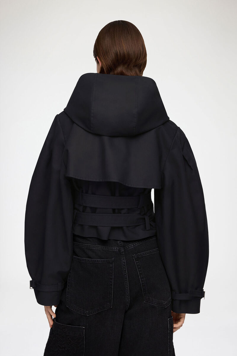 Veste trench en coton double, Organic Cotton, in colour Black - 3 - GANNI