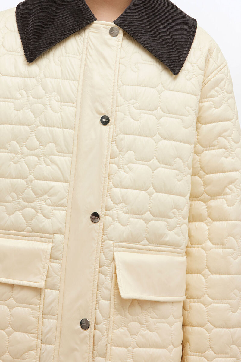 Shiny Quilt Midi Jacket, Recycled Polyamide, in colour Angora - 4 - GANNI