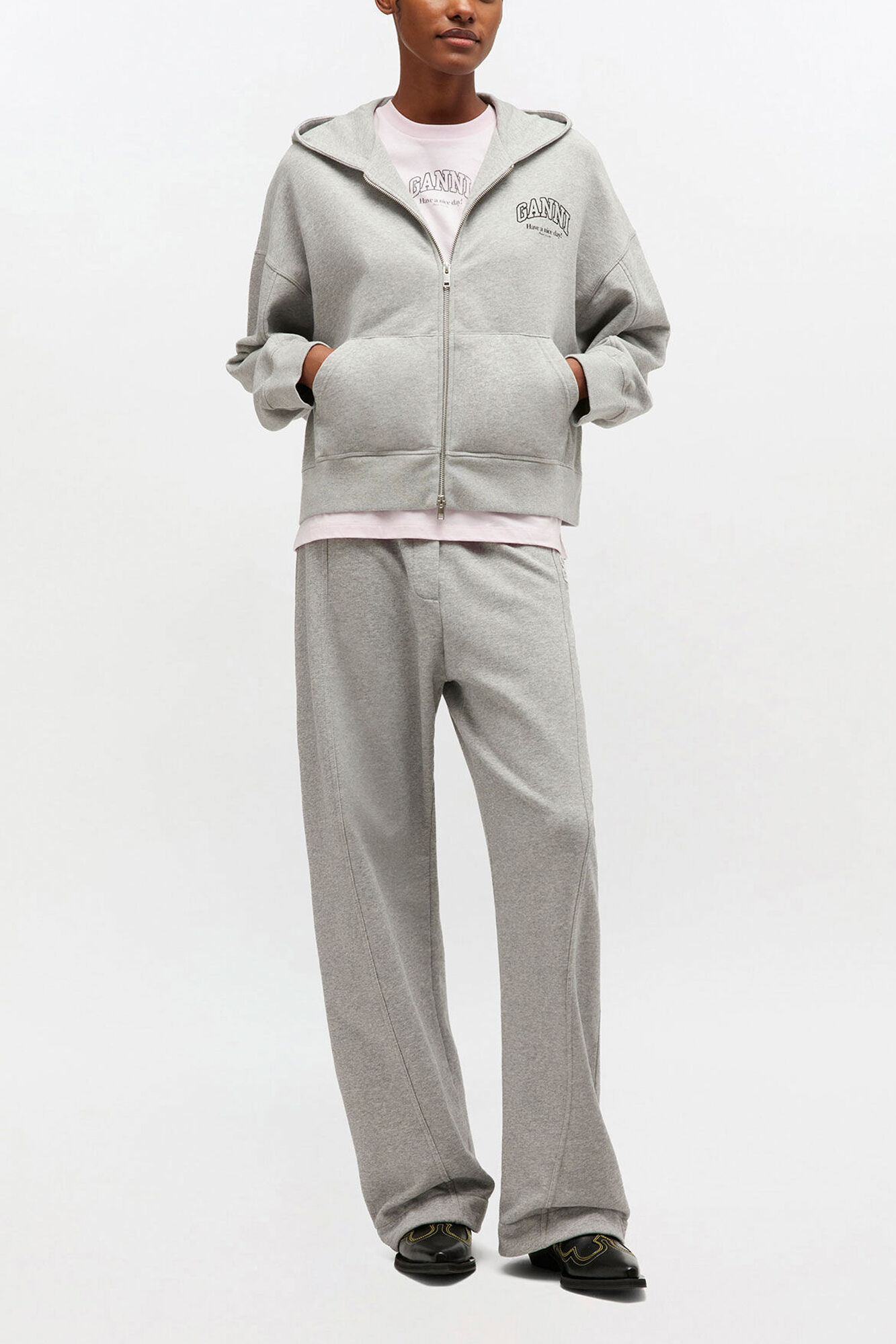 Zip Hoodie , Organic Cotton, in colour Paloma - 2 - GANNI