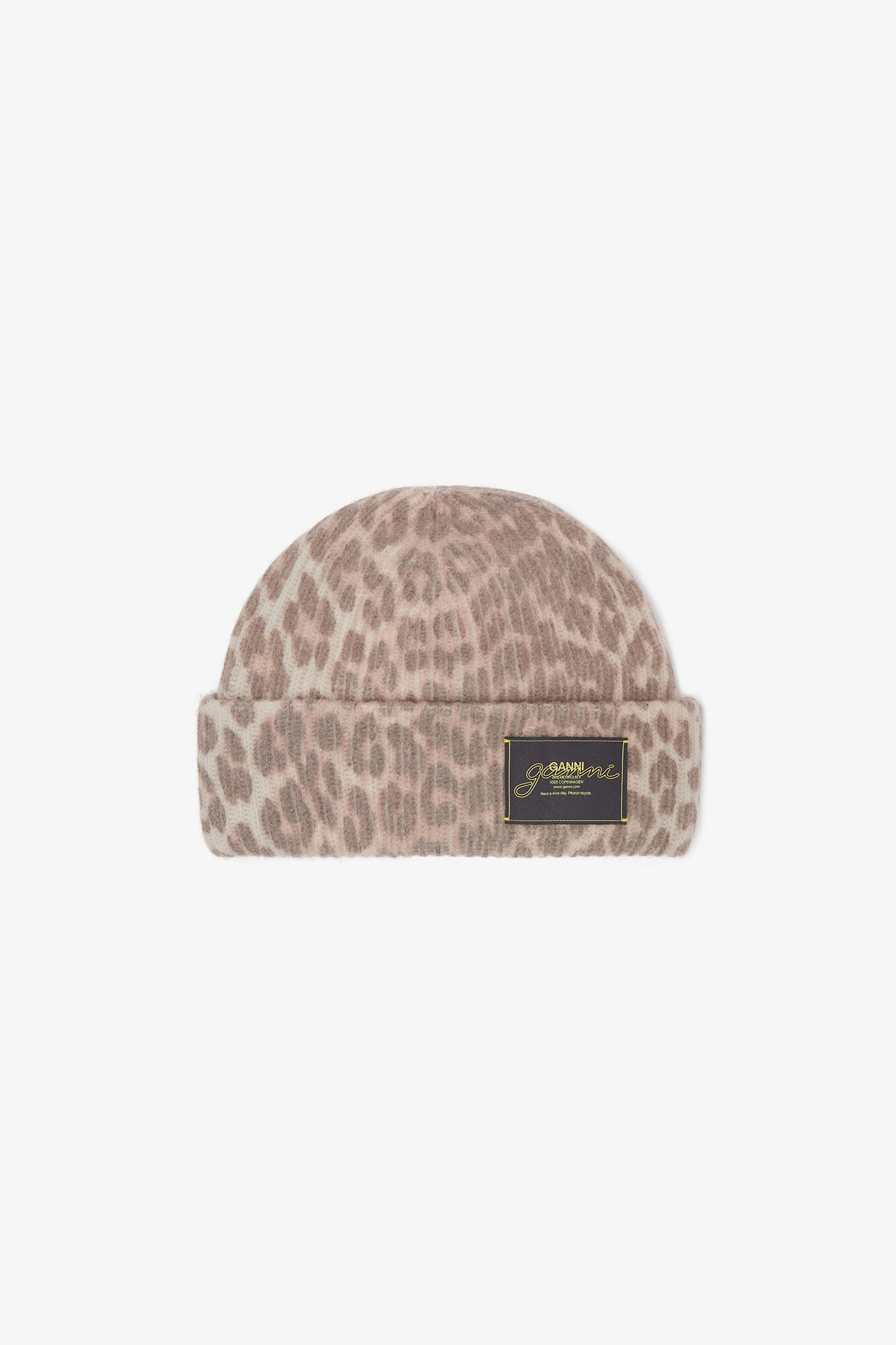 Oversize-M&uuml;tze aus Wollrippstrick, Wool, in colour Leopard - 1 - GANNI