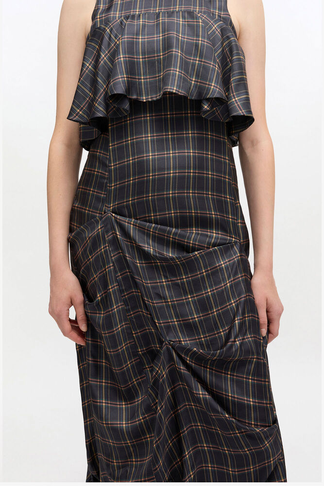 Check Ruffle Dress, Charcole Art