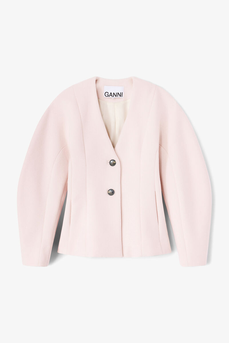 Pink Wool Blazer, Wool, in colour Ballerina - 1 - GANNI