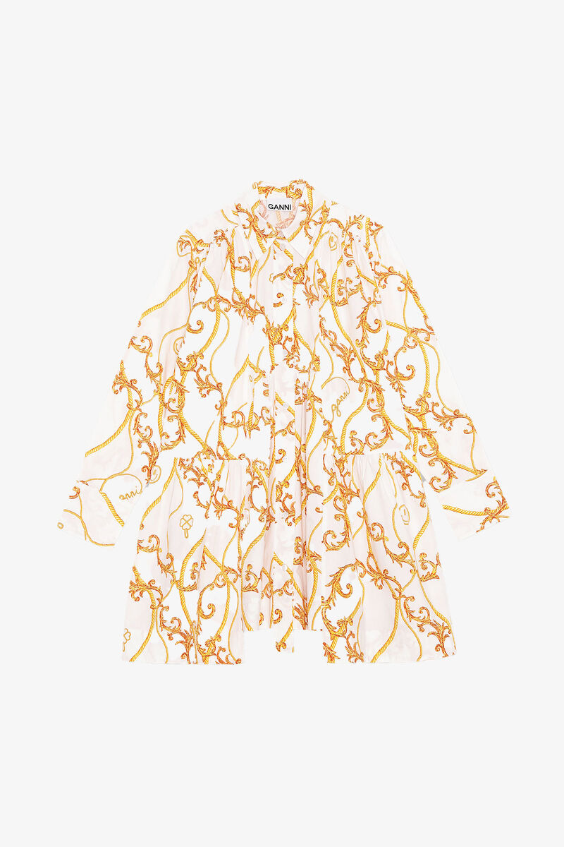 Printed Organic Cotton Mini Dress, Cotton, in colour Egret - 1 - GANNI