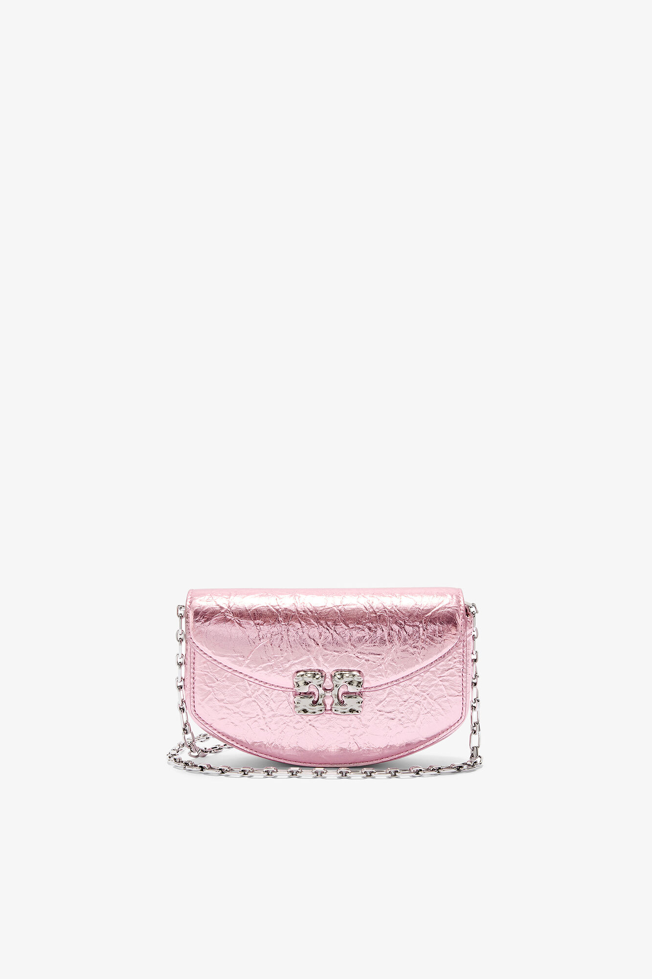 Lulu Wallet On Chain in Metallic, Polyurethane, in colour Silver Pink - 1 - GANNI