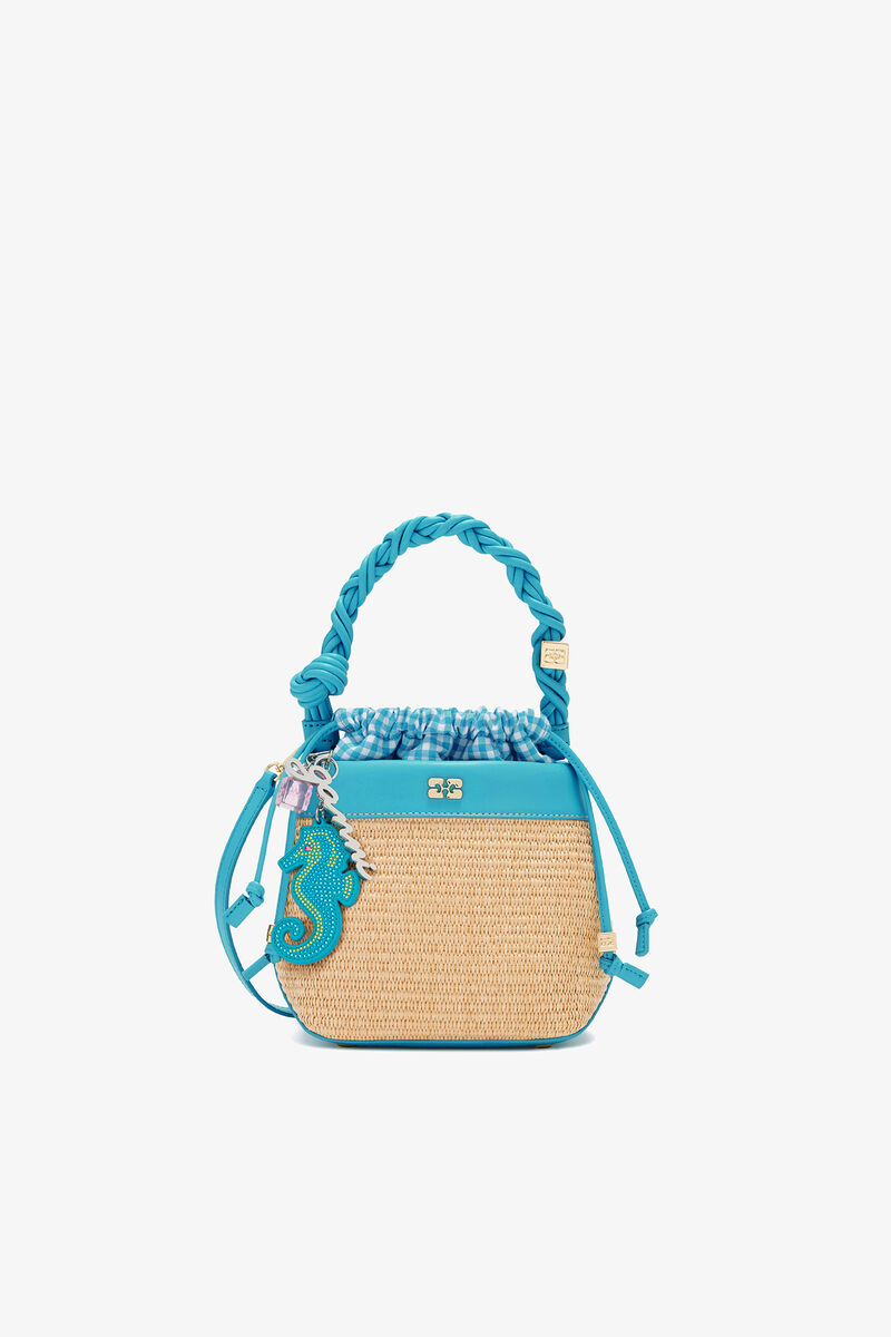 Bou Bucket Tasche aus Bast, Recycled Leather, in colour Scuba Blue - 4 - GANNI