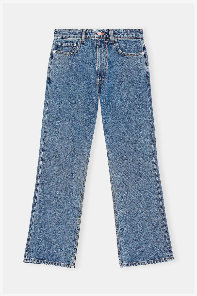 Betzy Cropped Jeans, Cotton, in colour Mid Blue Stone - 1 - GANNI