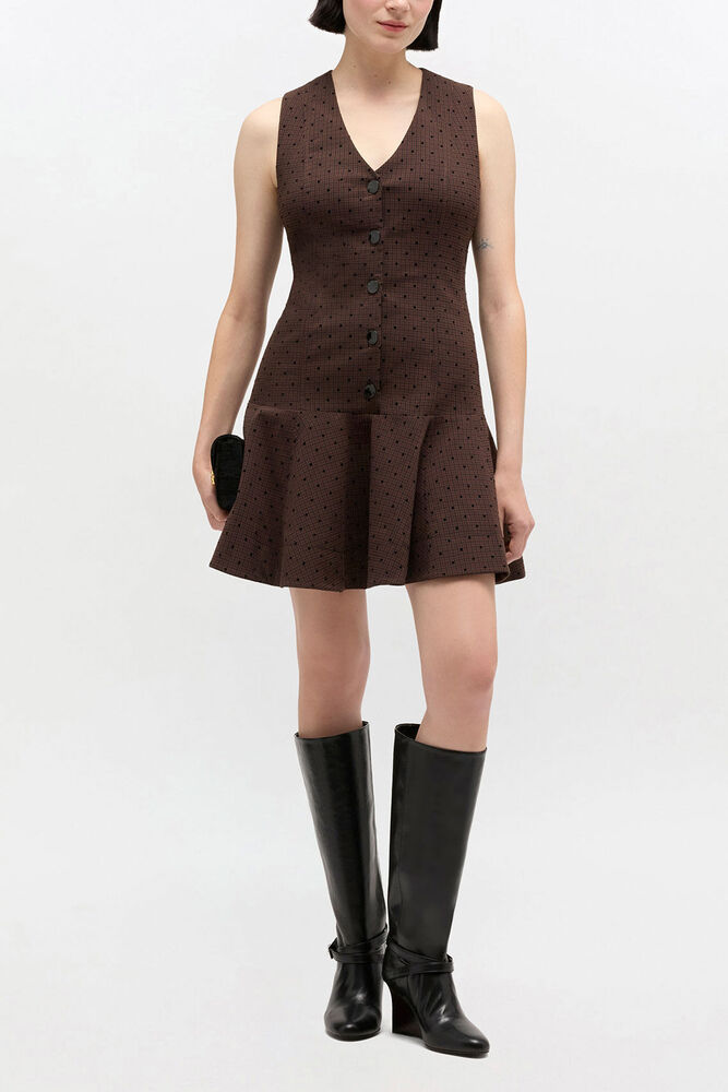 Flock Check Suiting Dress, Chicory Coffee