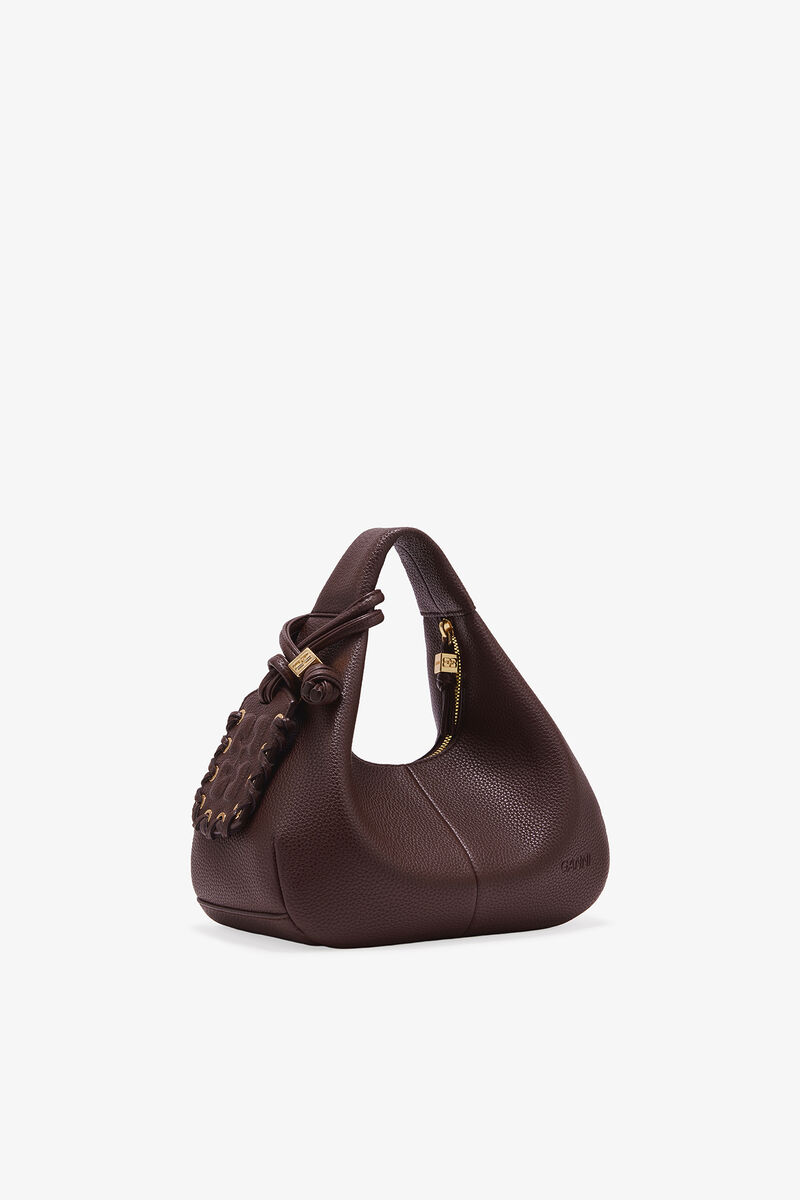 Brown Mini Hobo Bag, Recycled Polyester, in colour Chicory Coffee - 2 - GANNI
